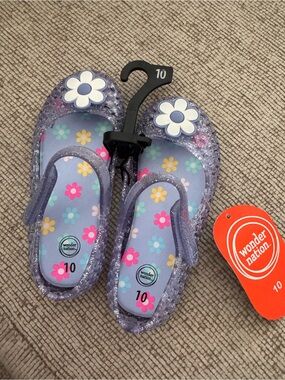 wonder nation Purple Glitter Floral Jelly Sandals with White Flower Accent